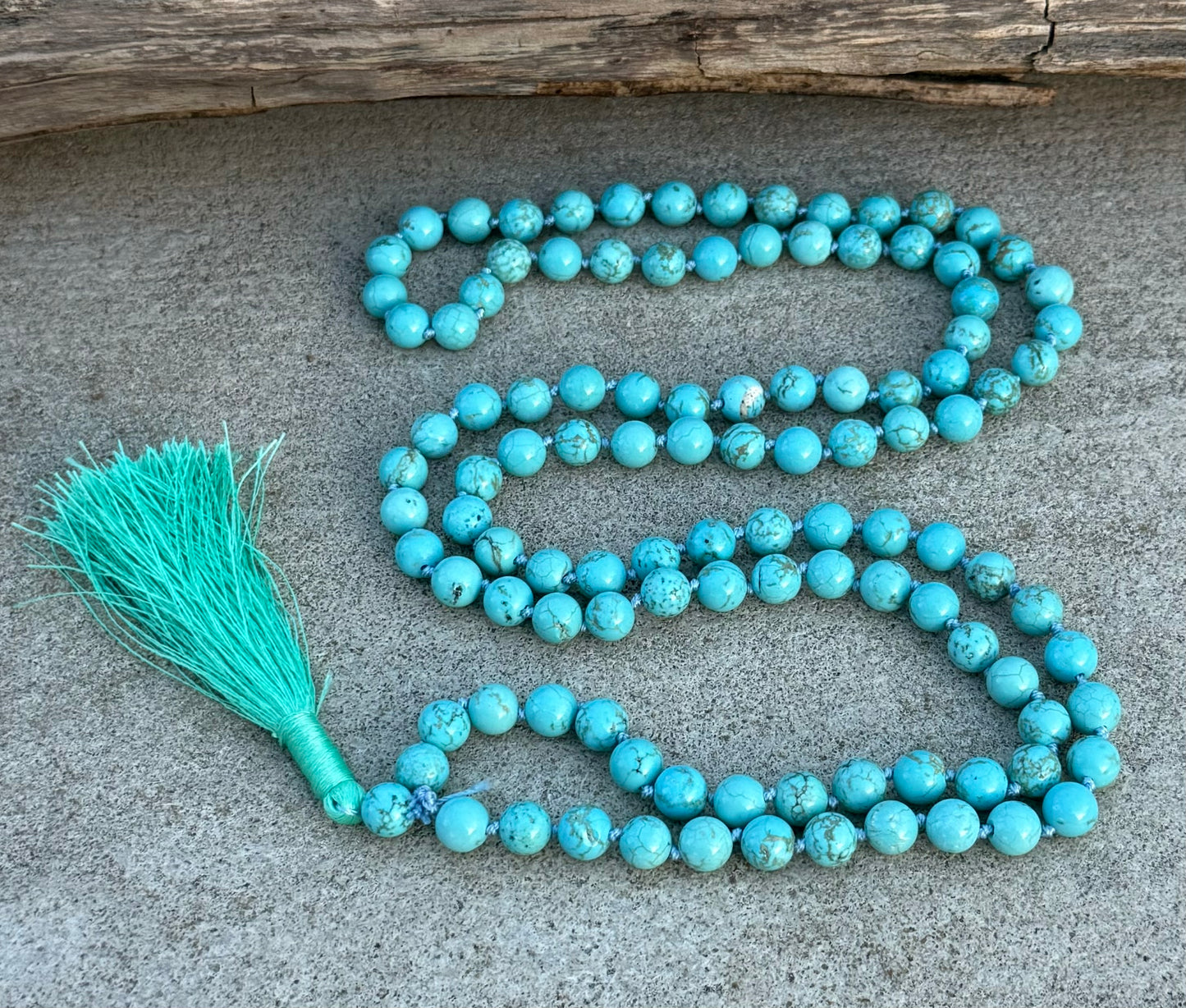 Tibetan Buddhist Turquoise Hand Knotted Mala, Rosary 108 Beads, Japa Mala, Meditation Mala, Mala Necklace, Free Silk Pouch