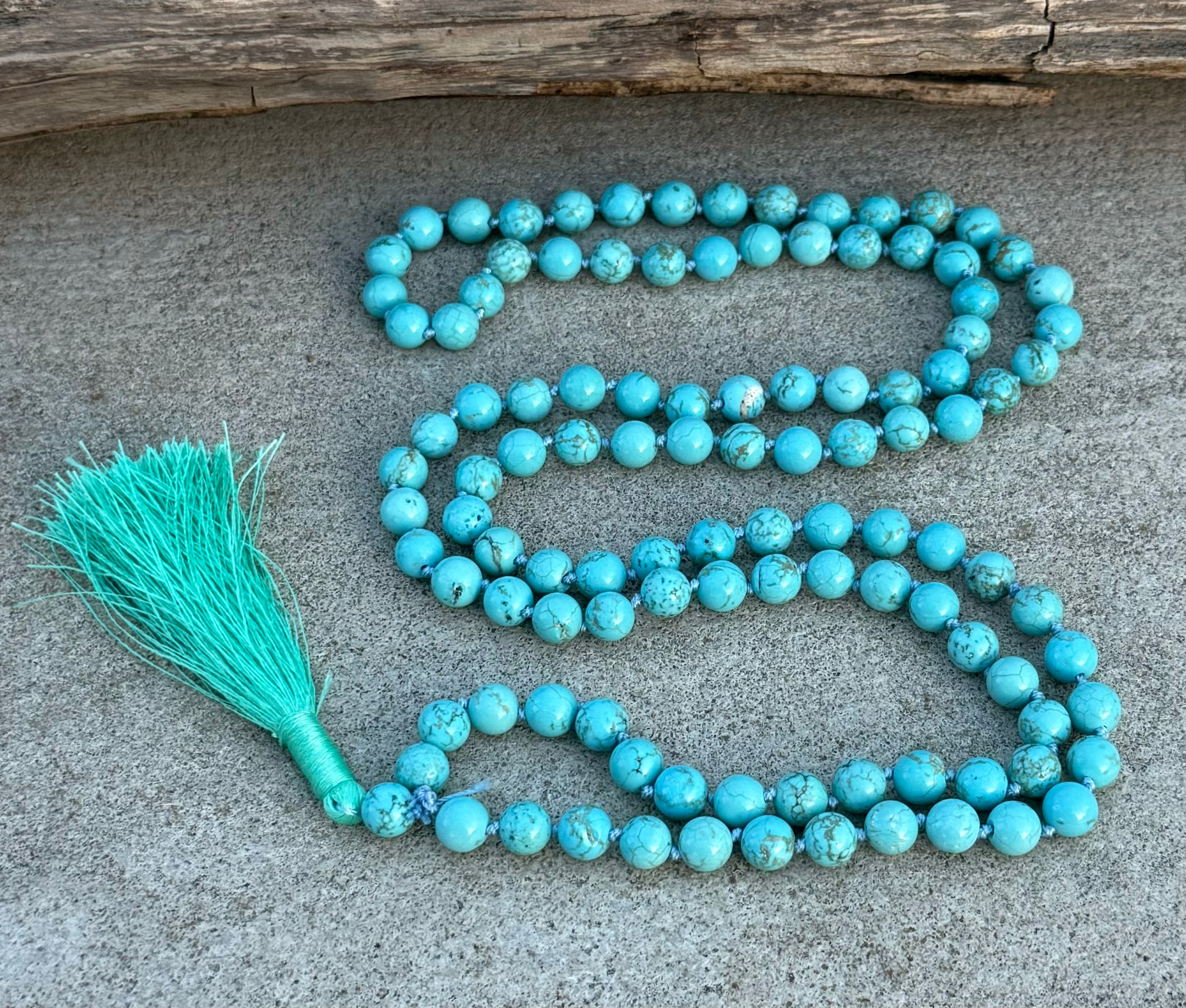Turquoise Mala 108 Beads – Hand Knotted Gemstone Meditation Prayer Necklace