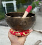 Hand Hammered Tibetan Full Moon Singing Bowl 6" – Nepalese Meditation Bowl with D Note 315 Hz, Cushion & Mallet for Sacral Chakra Healing - DharmaObjects