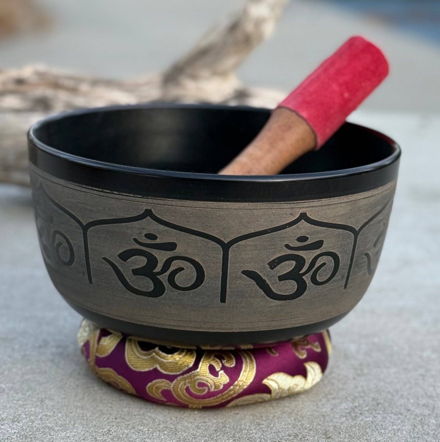 Tibetan Singing Bowl Complete Set Hindu Yoga OM With Mallet and Cushion ~ For Meditation, Chakra Healing, Prayer, Yoga