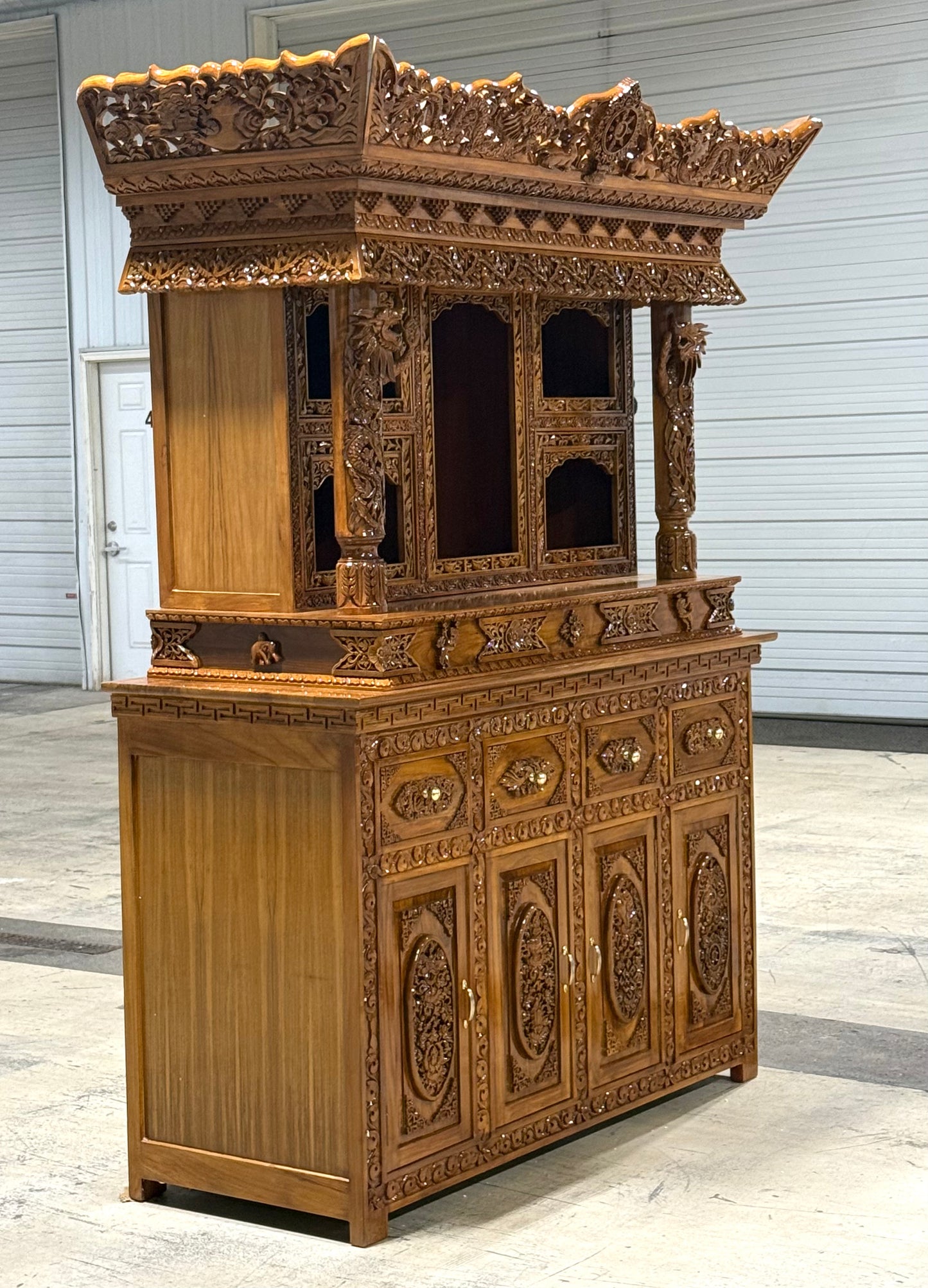 Hand Carved Tibetan Buddhist Shrine Altar Choesham Teak Wood