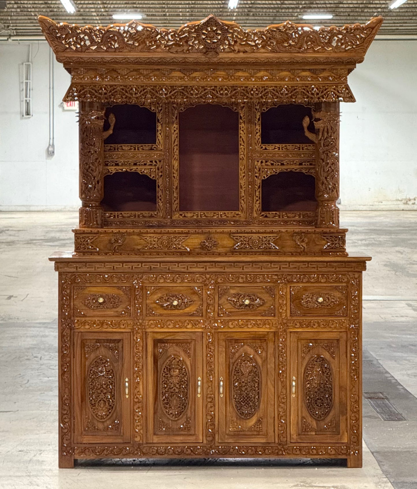 Hand Carved Tibetan Buddhist Shrine Altar Choesham Teak Wood