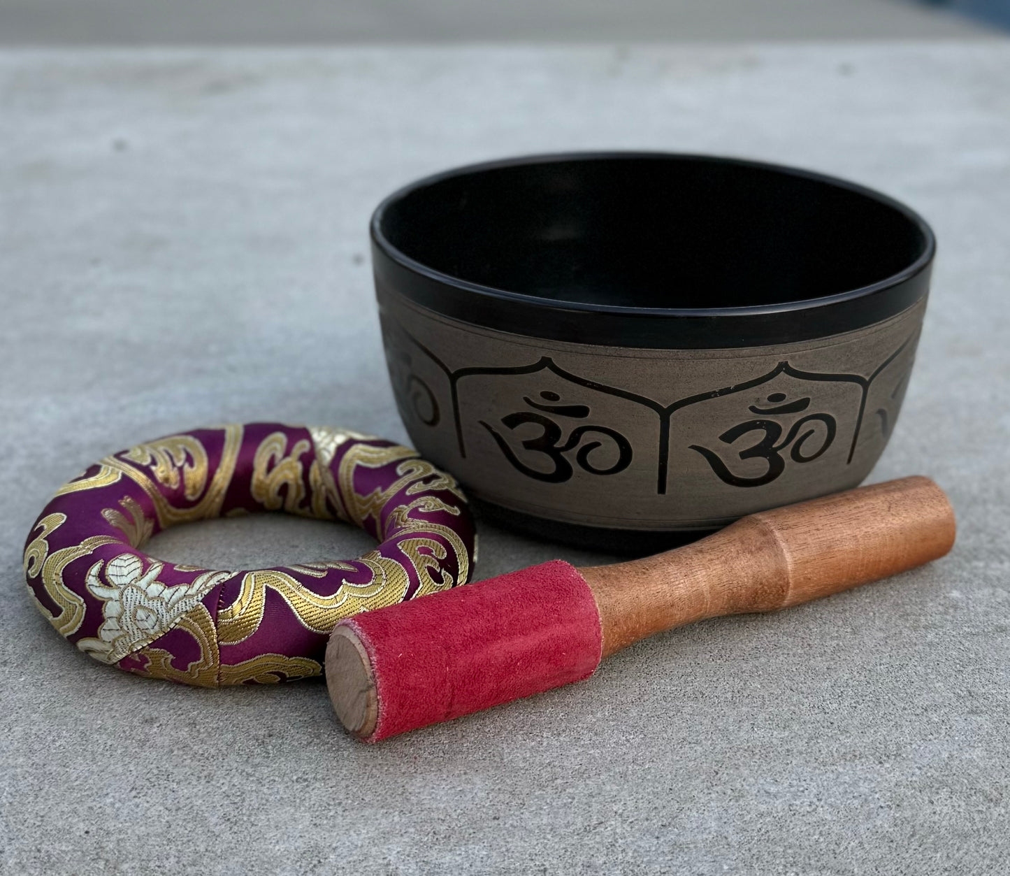 Tibetan Singing Bowl Complete Set Hindu Yoga OM With Mallet and Cushion ~ For Meditation, Chakra Healing, Prayer, Yoga