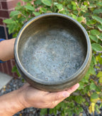 Rare Antique Mani Singing Bowl from the Himalayas 7" – Large Handcrafted Meditation Bowl with A# Note 455 Hz, Cushion & Strikers - DharmaObjects