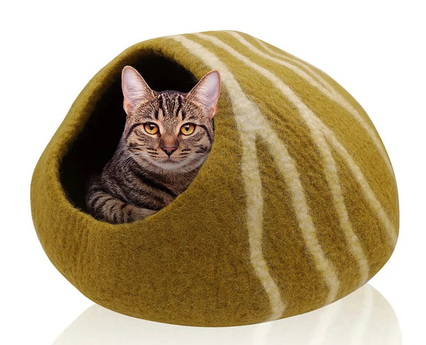 KayJayStyles Felt Cat Cave / Cat Bed / Warm Cat House / Cat Cocoon Hand Felted Natural Wool Eco-Friendly - Great Cat Gift