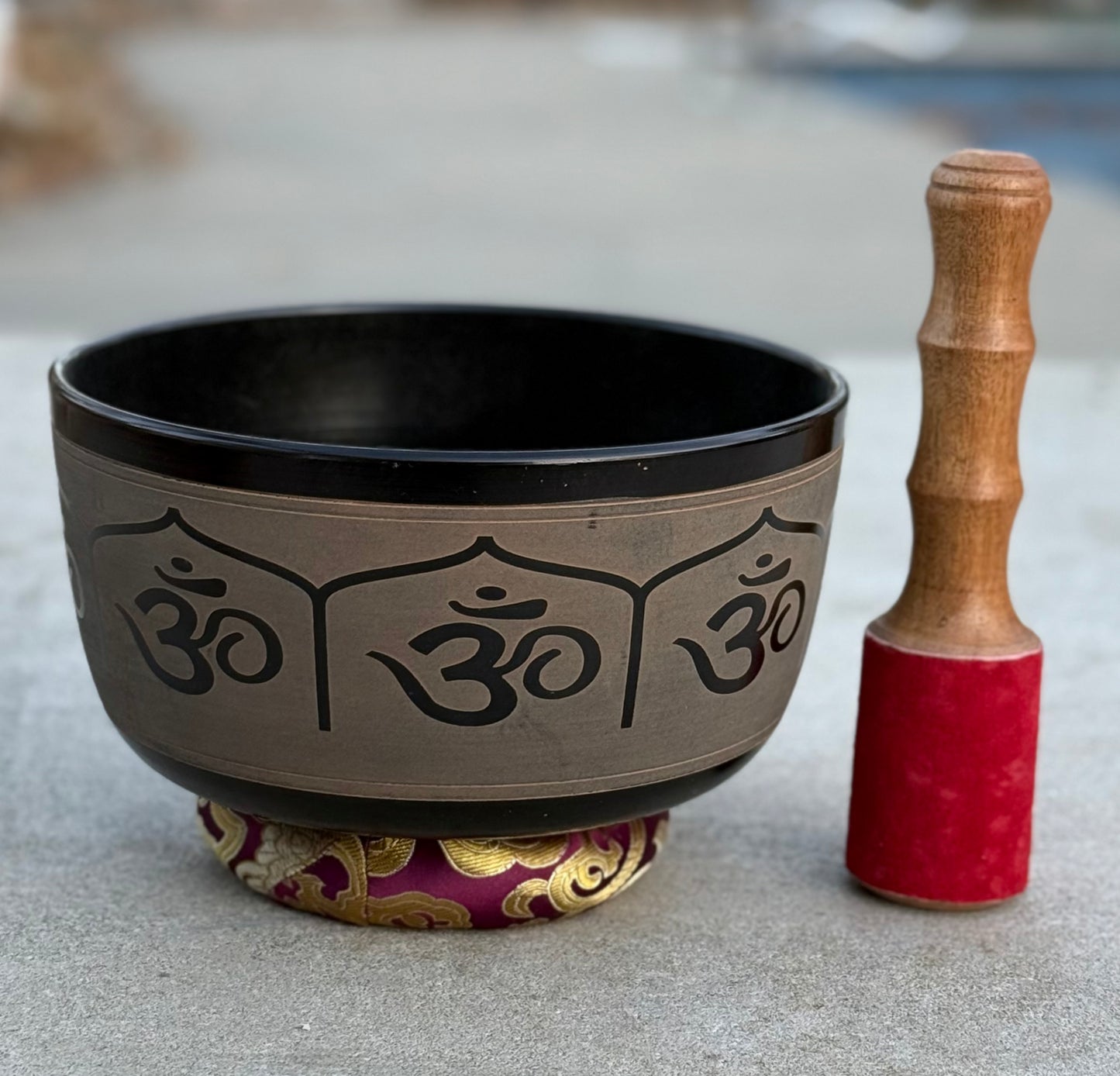 Tibetan Singing Bowl Complete Set Hindu Yoga OM With Mallet and Cushion ~ For Meditation, Chakra Healing, Prayer, Yoga