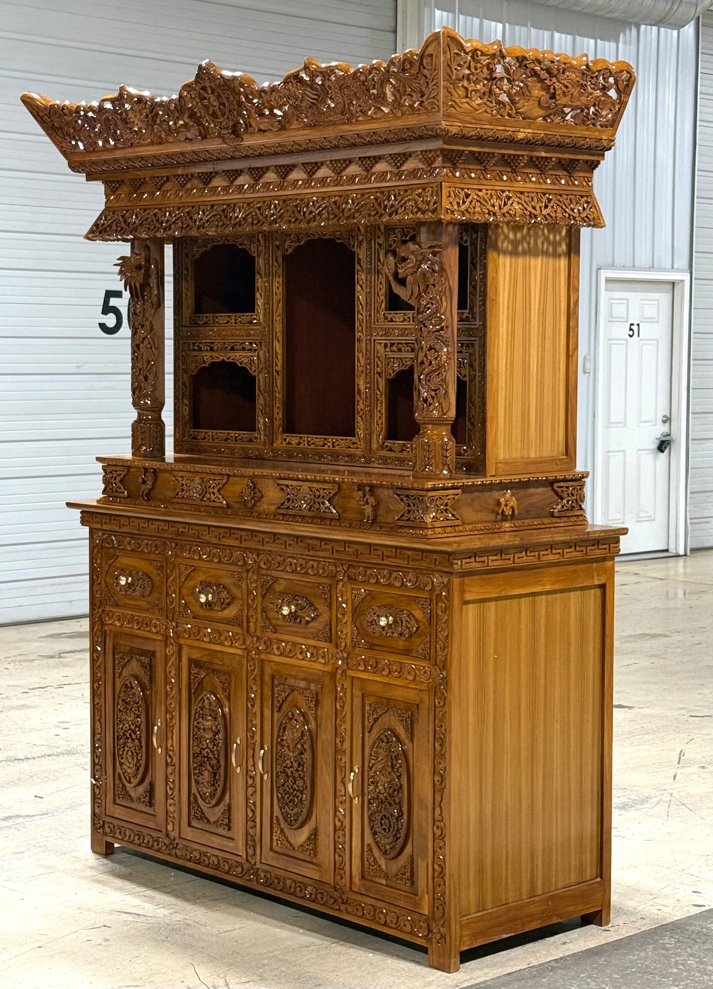 Hand Carved Tibetan Buddhist Shrine Altar Choesham Teak Wood