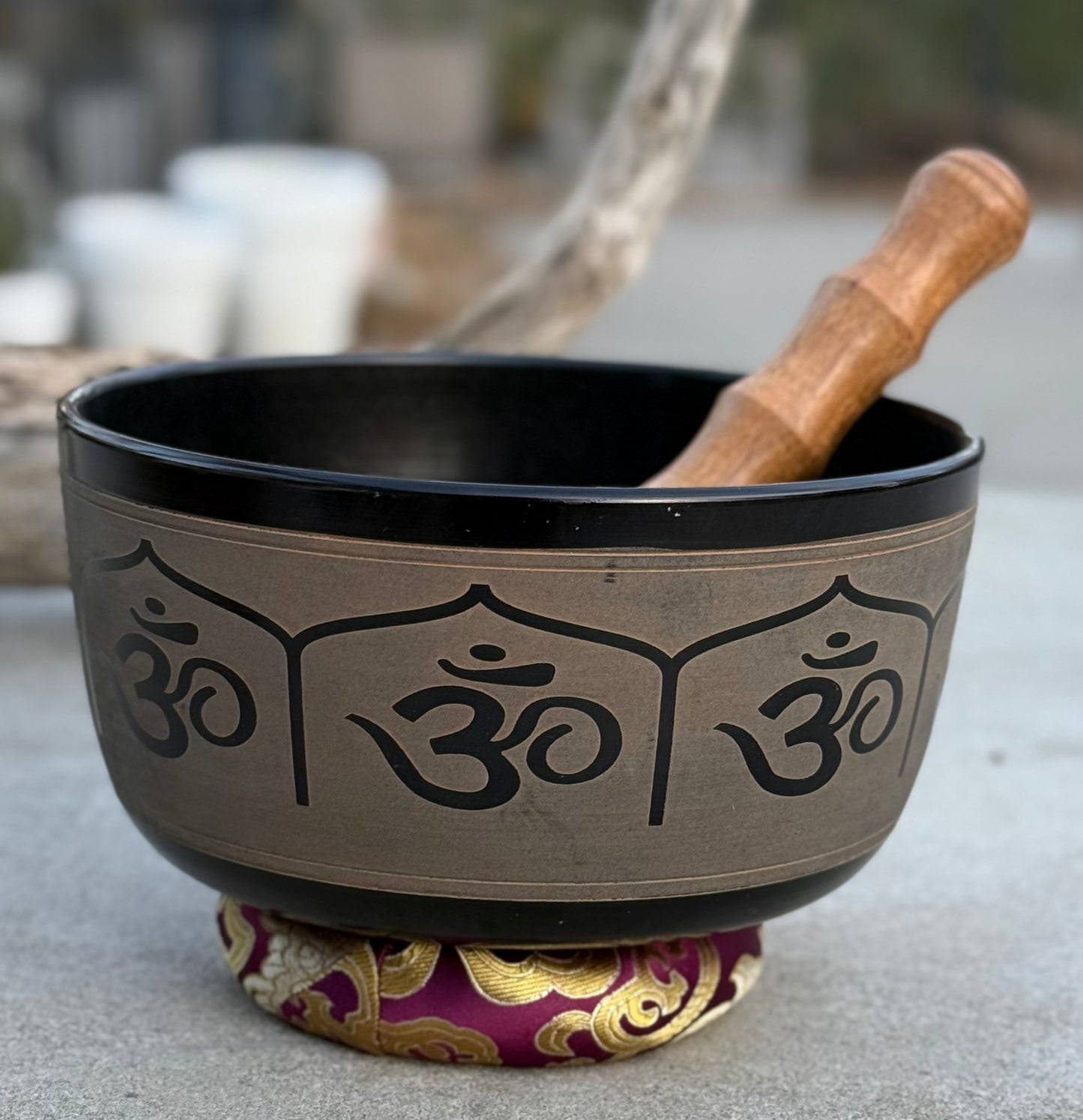 Tibetan Singing Bowl Complete Set Hindu Yoga OM With Mallet and Cushion ~ For Meditation, Chakra Healing, Prayer, Yoga