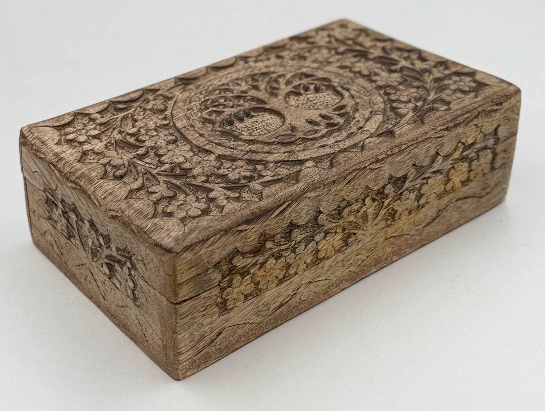 Large Hand Carved Tree of Life Wooden Box Keepsake Storage Multi Utility - DharmaObjects