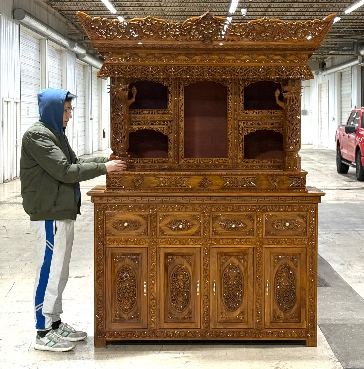 Hand Carved Tibetan Buddhist Shrine Altar Choesham Teak Wood