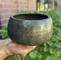 Rare Antique Mani Singing Bowl from the Himalayas 6.5" – Handcrafted Meditation Bowl with F Note 694 Hz, Cushion & Strikers - DharmaObjects