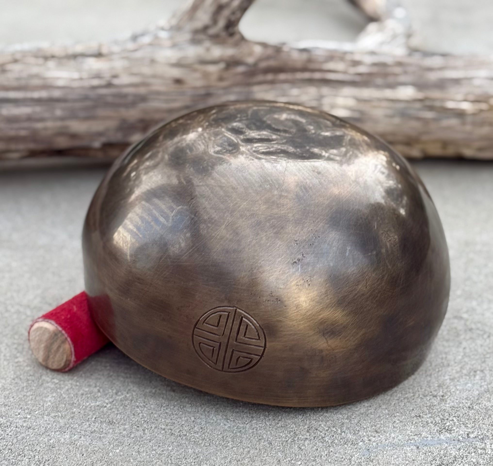 Hand Hammered Tibetan Full Moon Singing Bowl 6" – Nepalese Meditation Bowl with D Note 315 Hz, Cushion & Mallet for Sacral Chakra Healing - DharmaObjects