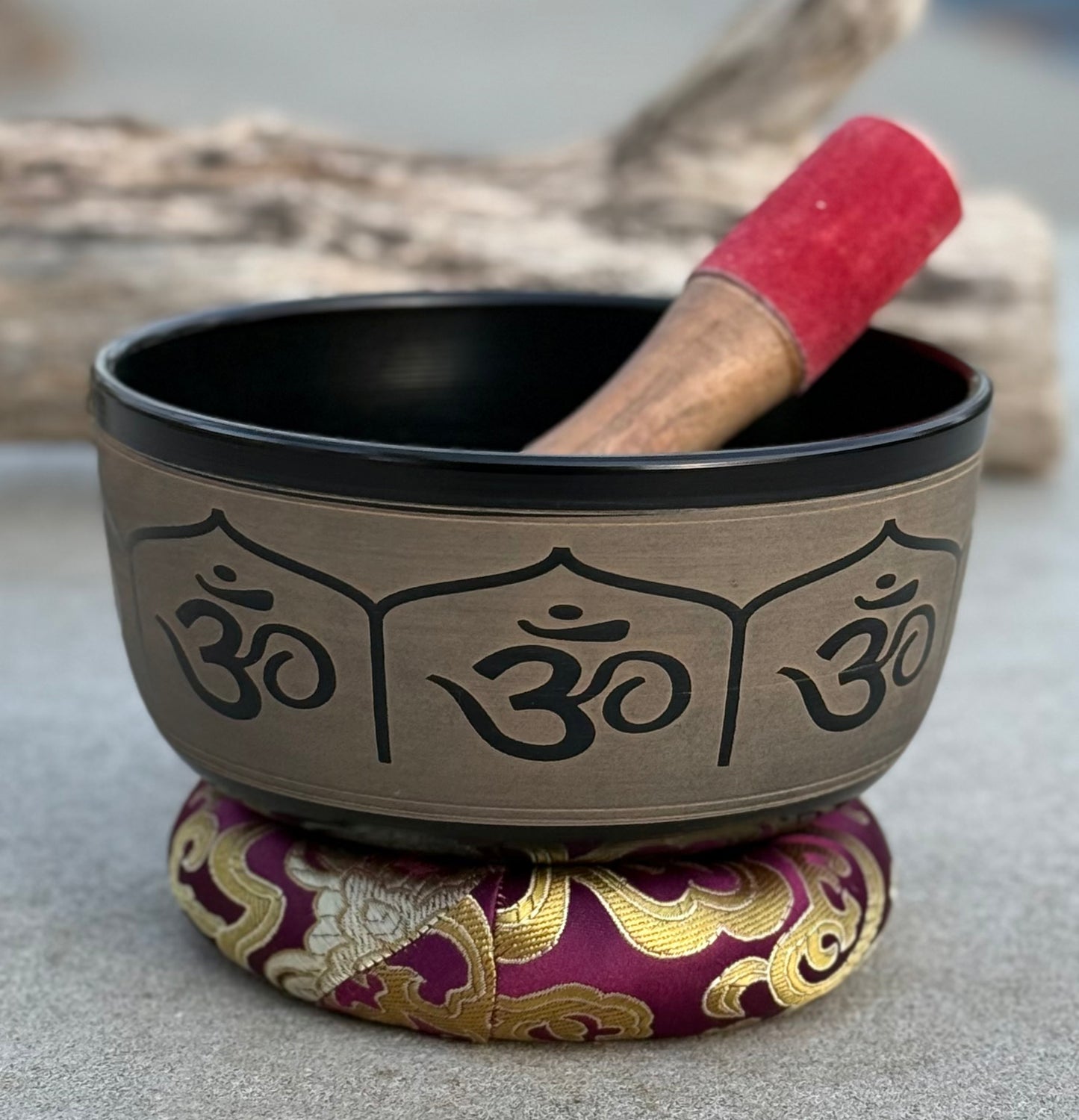 Tibetan Singing Bowl Complete Set Hindu Yoga OM With Mallet and Cushion ~ For Meditation, Chakra Healing, Prayer, Yoga