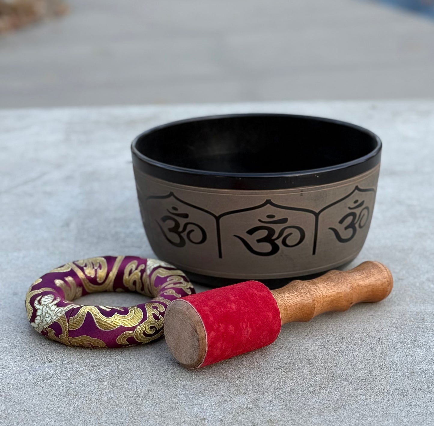 Tibetan Singing Bowl Complete Set Hindu Yoga OM With Mallet and Cushion ~ For Meditation, Chakra Healing, Prayer, Yoga