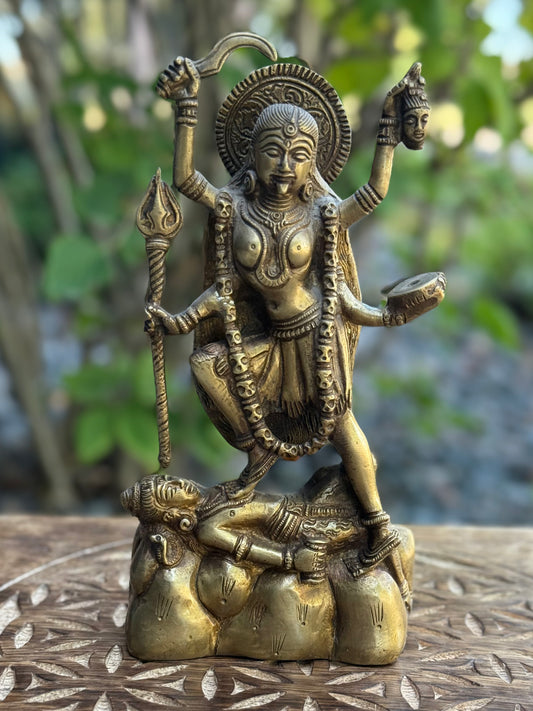 Hindu Goddess Of Time, Destruction & Power Kali Ma Statue Solid Brass 8 Inches Tall 3.1 Lb (1.390 KG)