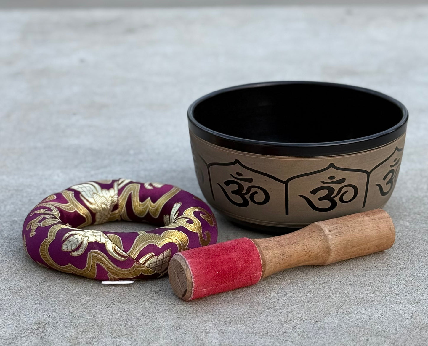 Tibetan Singing Bowl Complete Set Hindu Yoga OM With Mallet and Cushion ~ For Meditation, Chakra Healing, Prayer, Yoga