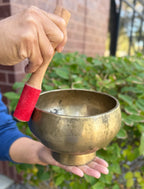 Antique Naga Pedestal Himalayan Singing Bowl 7" – Sacral Chakra D 312 Hz Chalice Bowl with Gong Beater & Mallet - DharmaObjects