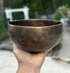Hand Hammered Tibetan Full Moon Singing Bowl 6" – Nepalese Meditation Bowl with D Note 315 Hz, Cushion & Mallet for Sacral Chakra Healing - DharmaObjects