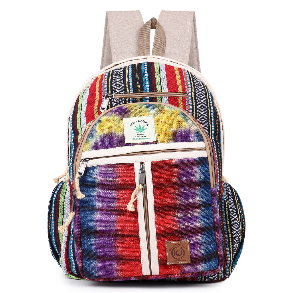 KayJayStyles Natural Handmade Large Multi Pocket Hemp Nepal Backpack (BKPK5) - DharmaObjects