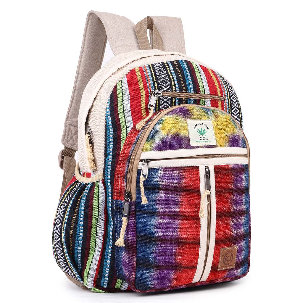 KayJayStyles Natural Handmade Large Multi Pocket Hemp Nepal Backpack (BKPK5) - DharmaObjects