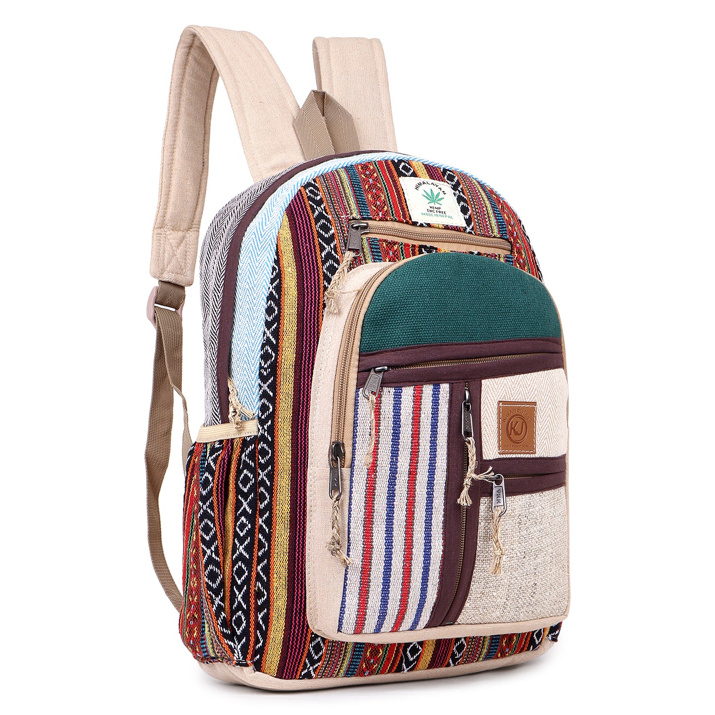 KayJayStyles Natural Handmade Large Multi Pocket Hemp Nepal Backpack (BKPK-6)