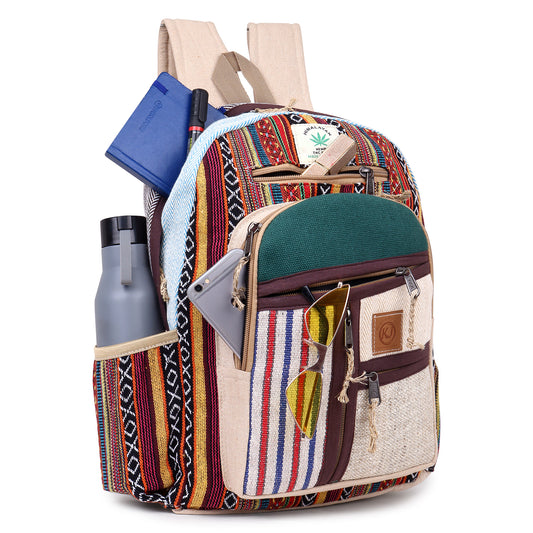 KayJayStyles Natural Handmade Large Multi Pocket Hemp Nepal Backpack (BKPK-6)