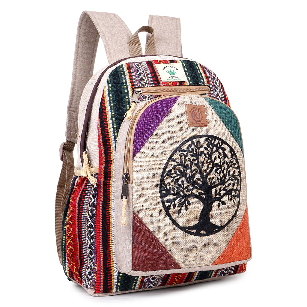 KayJayStyles Natural Handmade Large Multi Pocket Hemp Nepal Backpack (Tree Of Life) - DharmaObjects