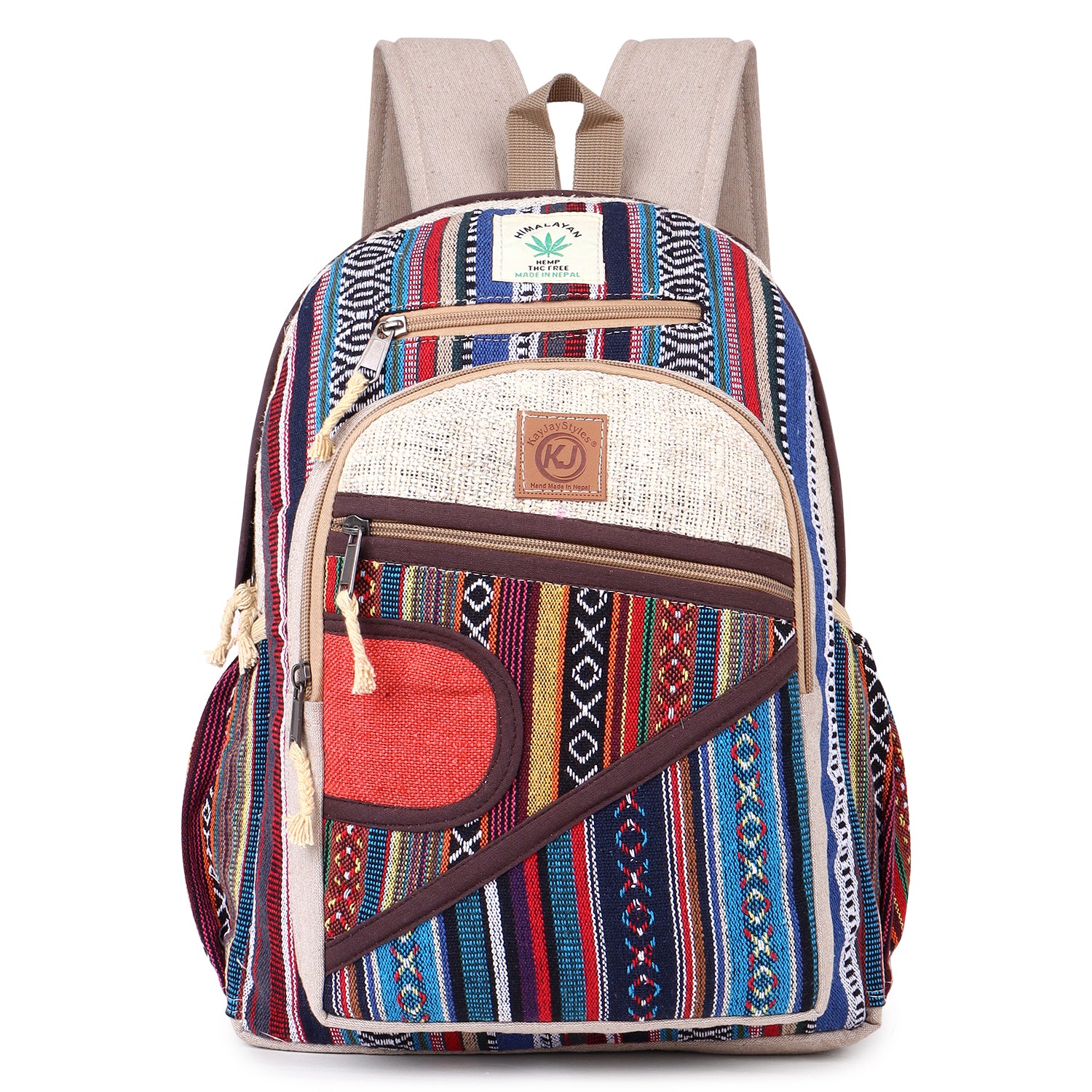 KayJayStyles Orange Patch Handmade Hemp Backpack from Nepal – Mini, Daypack & Large Sizes - DharmaObjects