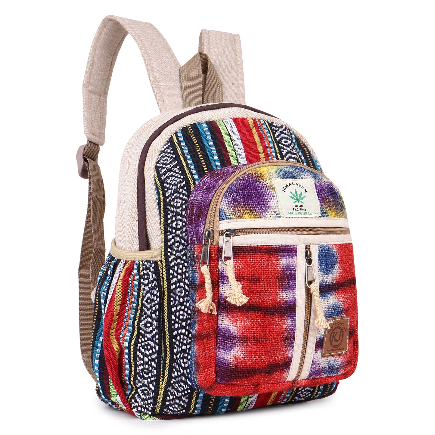 KayJayStyles Handmade Natural Hemp Nepal Backpack Purse for Women & Girls Small Lightweight Daypack ( Tie Dye)