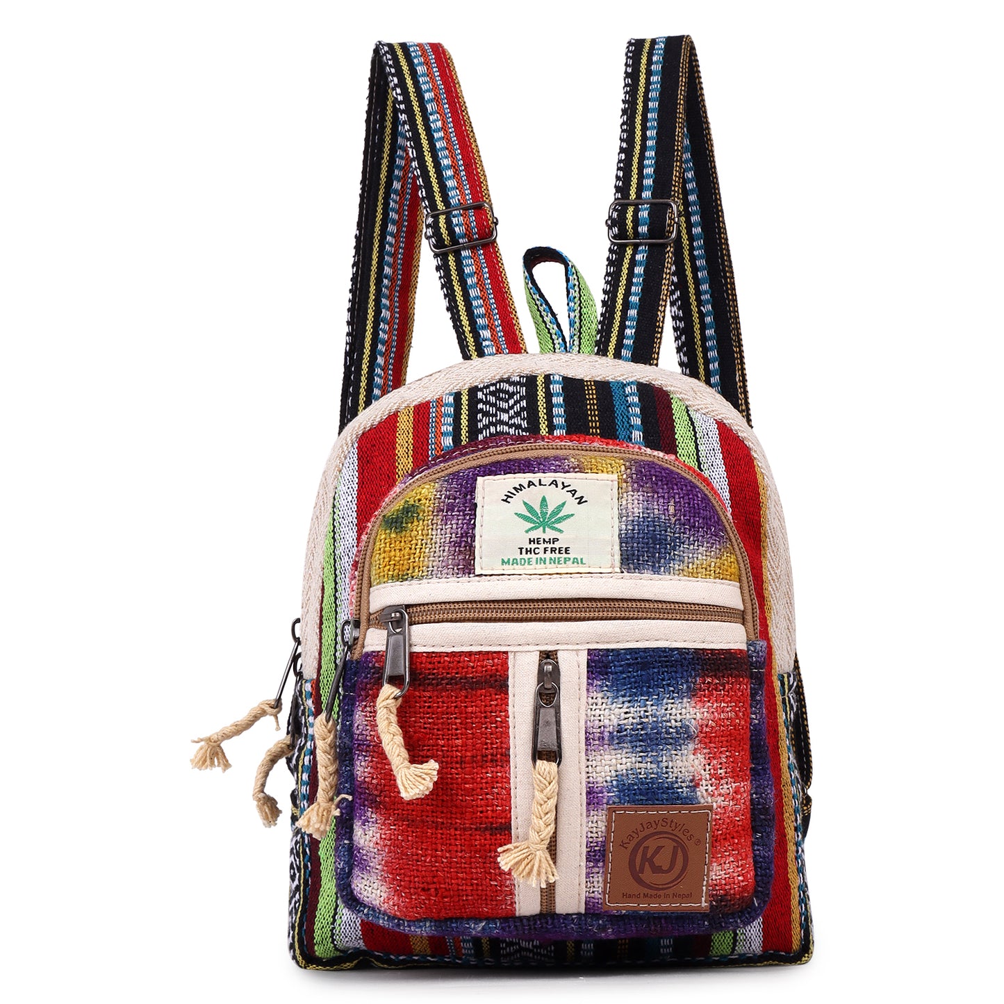 KayJayStyles Small Lightweight Minipack Daypack Handmade Himalayan Hemp Travel, Hiking, Purse for Men, Women (Tie Dye)