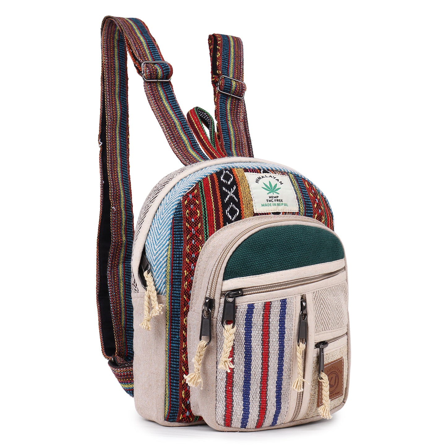 himalayan hemp mini backpack KayJayStyles Small Lightweight Minipack Daypack Handmade Himalayan Hemp Travel, Hiking, Purse for Men, Women (Green Patch)