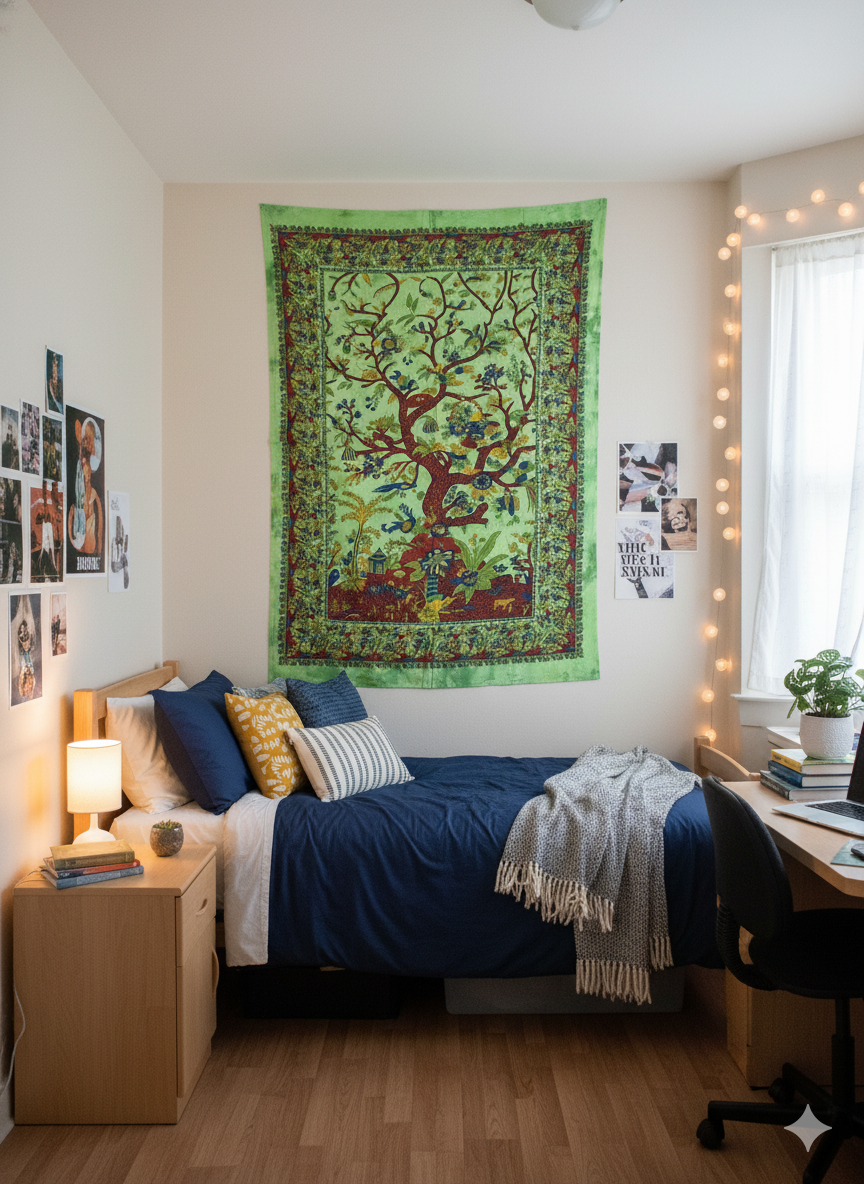 Tree of Life Tapestry Wall Hanging – Boho Beach Throw, Spiritual Nature Wall Decor, Large 80” x 53” Mandala Home Accent - DharmaObjects