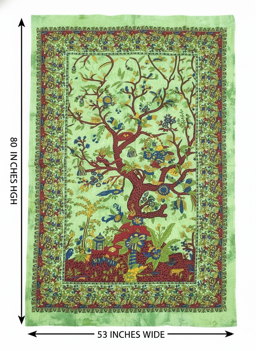 Tree of Life Tapestry Wall Hanging – Boho Beach Throw, Spiritual Nature Wall Decor, Large 80” x 53” Mandala Home Accent - DharmaObjects