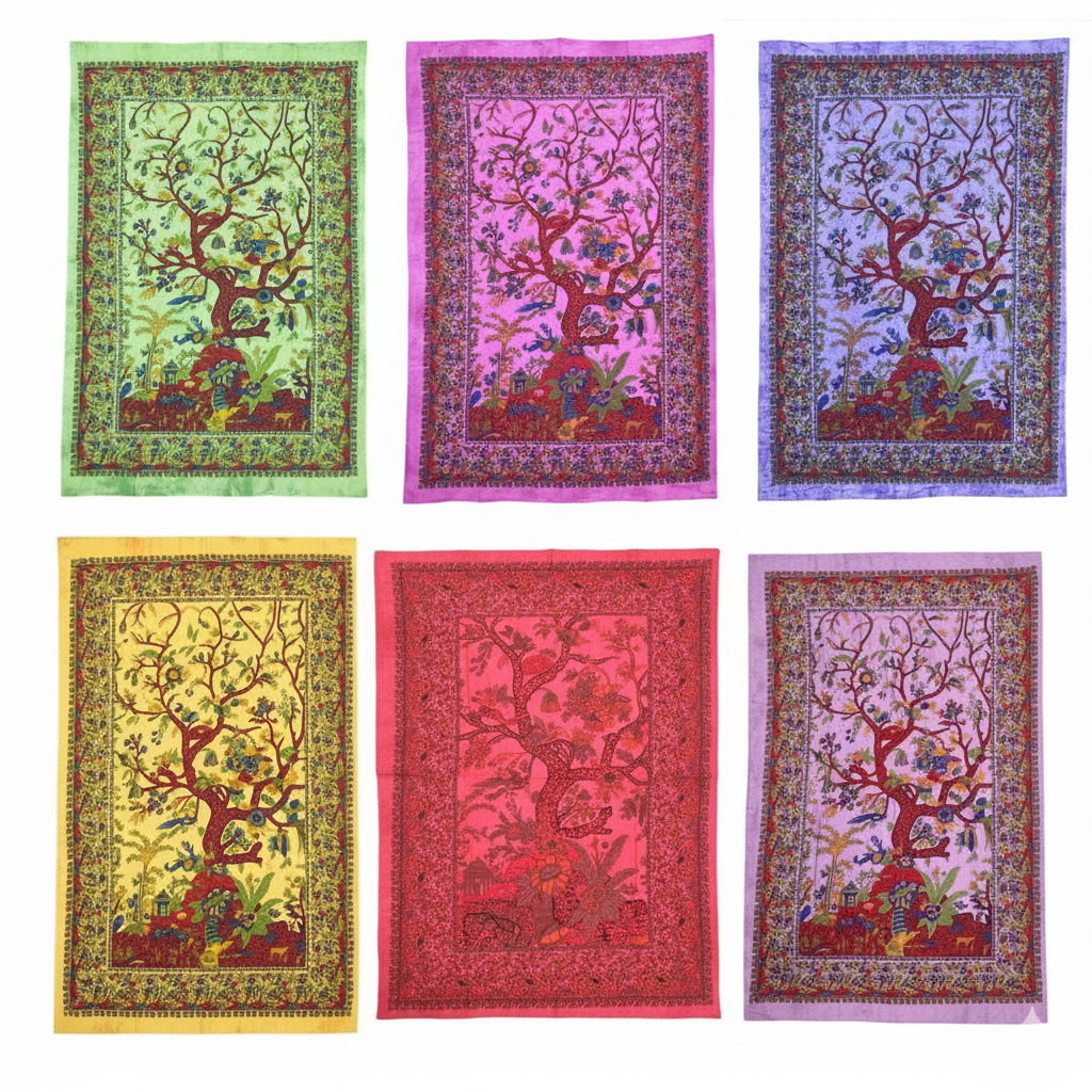 Tree of Life Tapestry Wall Hanging – Boho Beach Throw, Spiritual Nature Wall Decor, Large 80” x 53” Mandala Home Accent - DharmaObjects