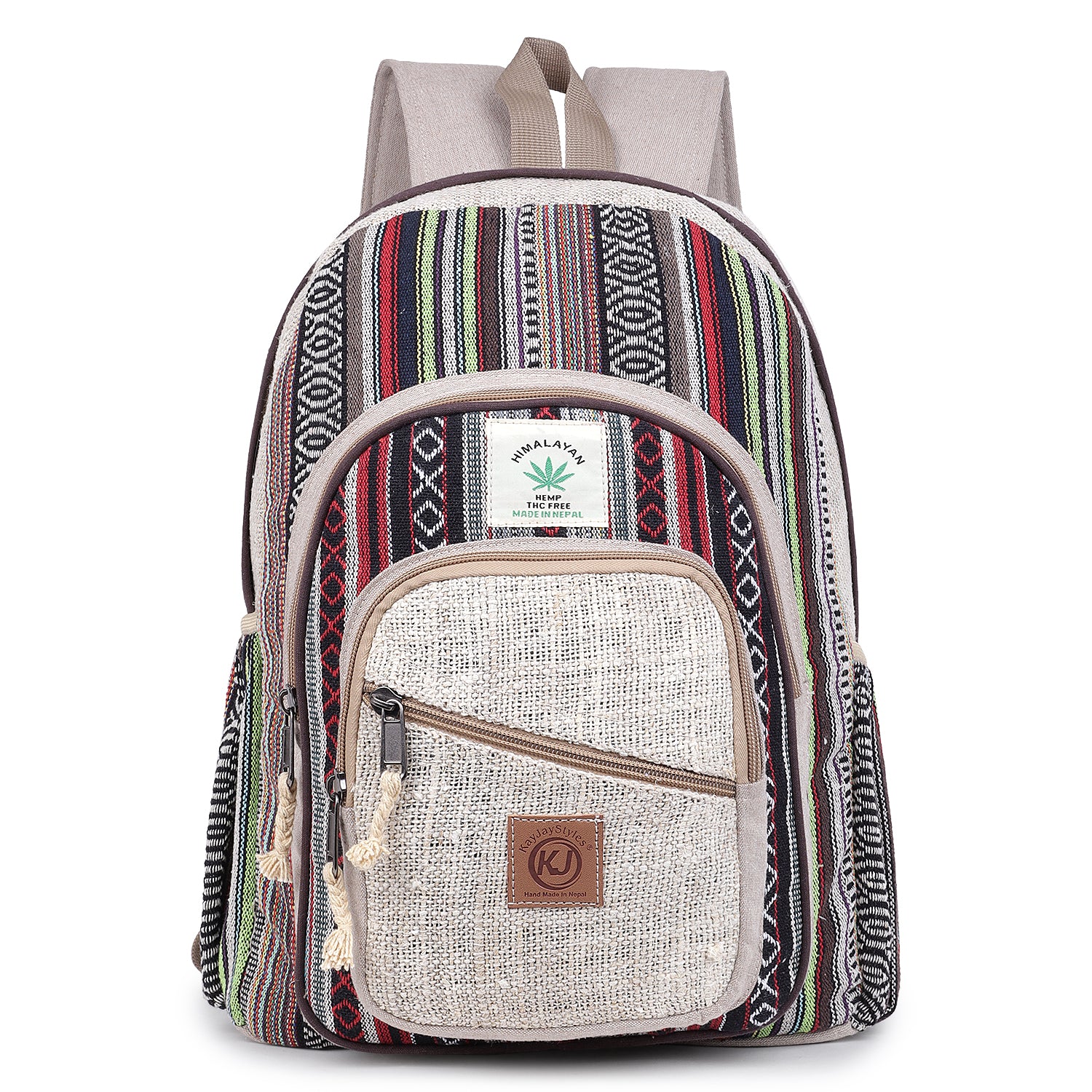 KayJayStyles Natural Handmade Large Multi Pocket Hemp Nepal Backpack - DharmaObjects