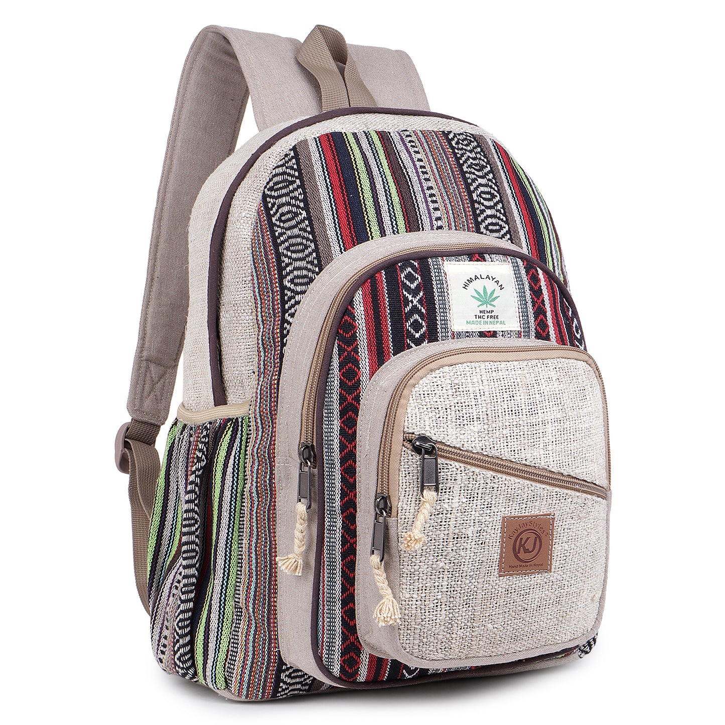 KayJayStyles Natural Handmade Large Multi Pocket Hemp Nepal Backpack