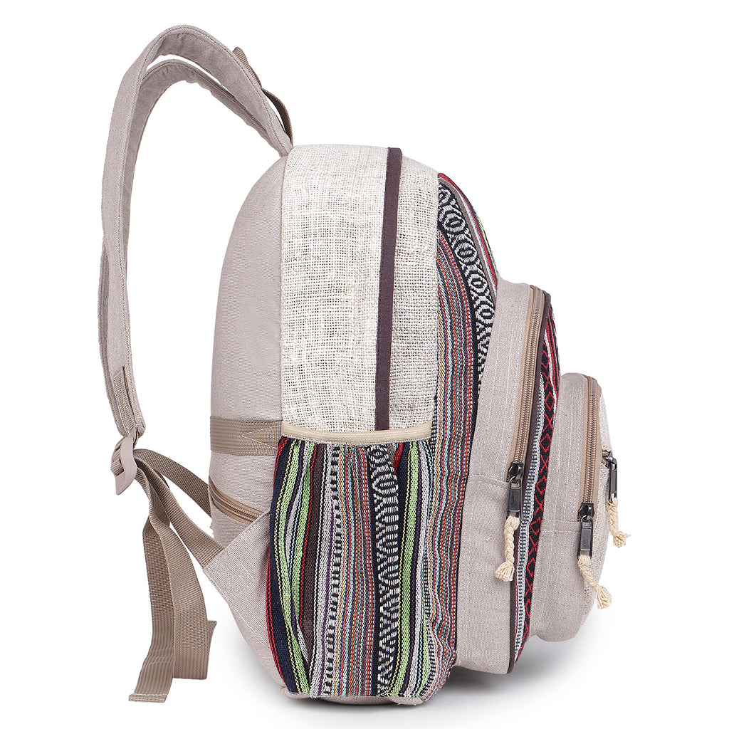KayJayStyles Natural Handmade Large Multi Pocket Hemp Nepal Backpack - DharmaObjects