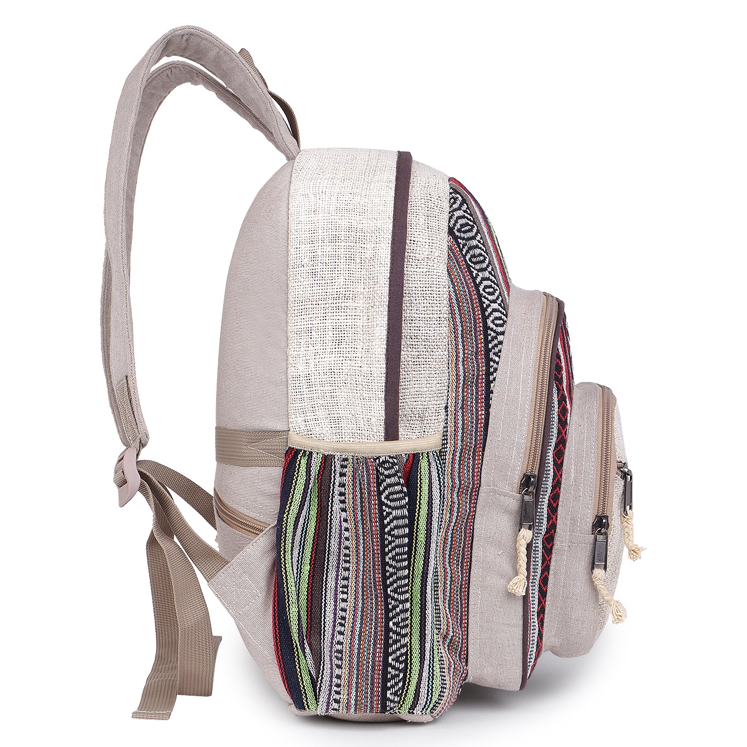KayJayStyles Natural Handmade Large Multi Pocket Hemp Nepal Backpack - DharmaObjects