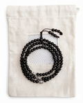 Ebony Wood Mala 108 Beads Tibetan Buddhist Prayer Necklace | 3 Silver Engraved Om Mani Padme Hum Spacers | Meditation, Compassion Mantra, Yoga & Mindfulness Mala - DharmaObjects