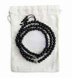 Ebony Wood Mala 108 Beads Tibetan Buddhist Prayer Necklace | 3 Silver Engraved Om Mani Padme Hum Spacers | Meditation, Compassion Mantra, Yoga & Mindfulness Mala - DharmaObjects