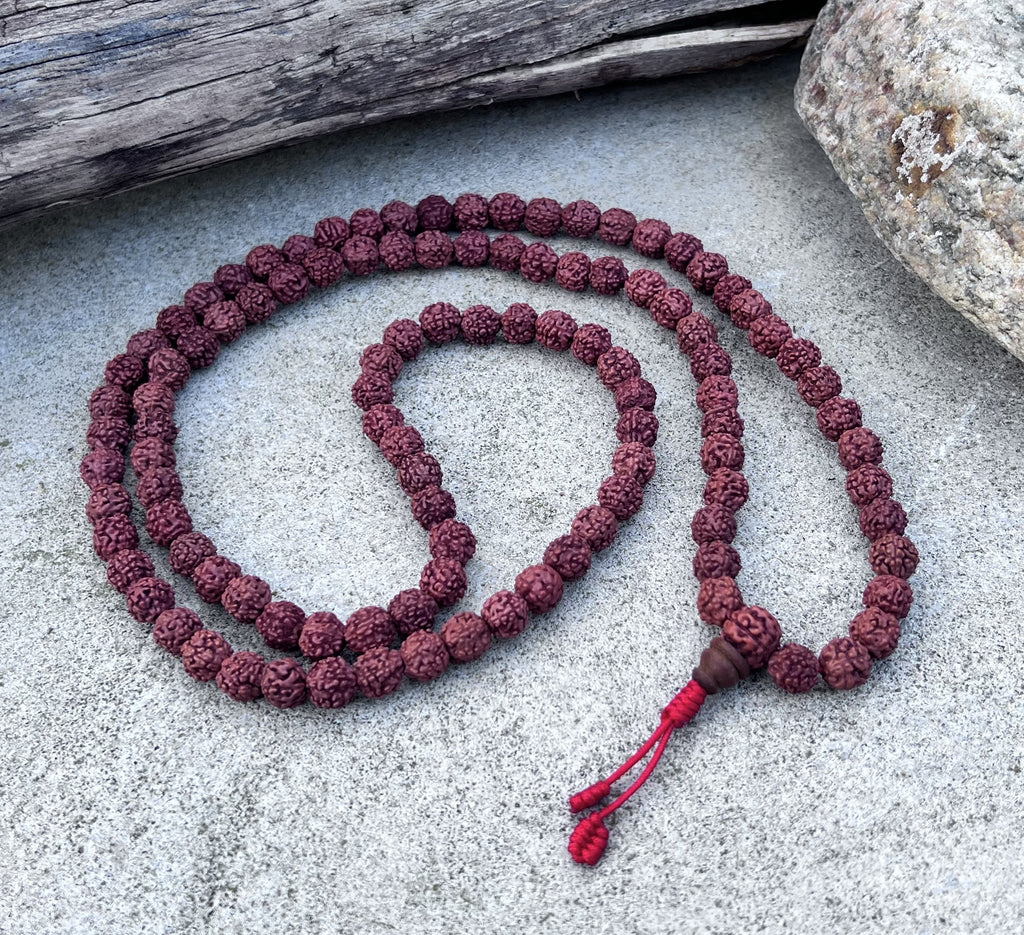 Hindu Natural Rudraksha Mala Rosary 108 Beads Free Pouch - DharmaObjects