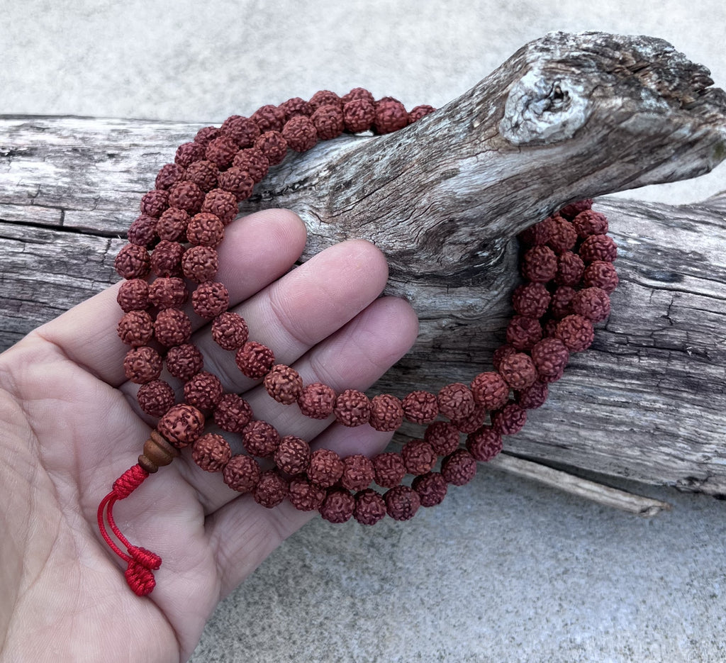 Hindu Natural Rudraksha Mala Rosary 108 Beads Free Pouch - DharmaObjects