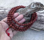 Hindu Natural Rudraksha Mala Rosary 108 Beads Free Pouch - DharmaObjects