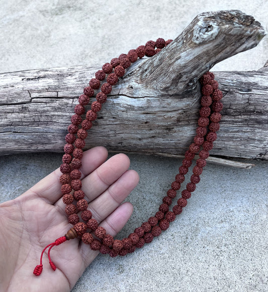 Hindu Natural Rudraksha Mala Rosary 108 Beads Free Pouch