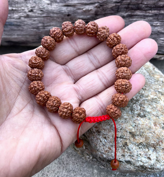 Rudraksha 5 Faces Beads Wrist Mala Yoga Meditation Bracelets Multi Color Tassel Free Silk Pouch