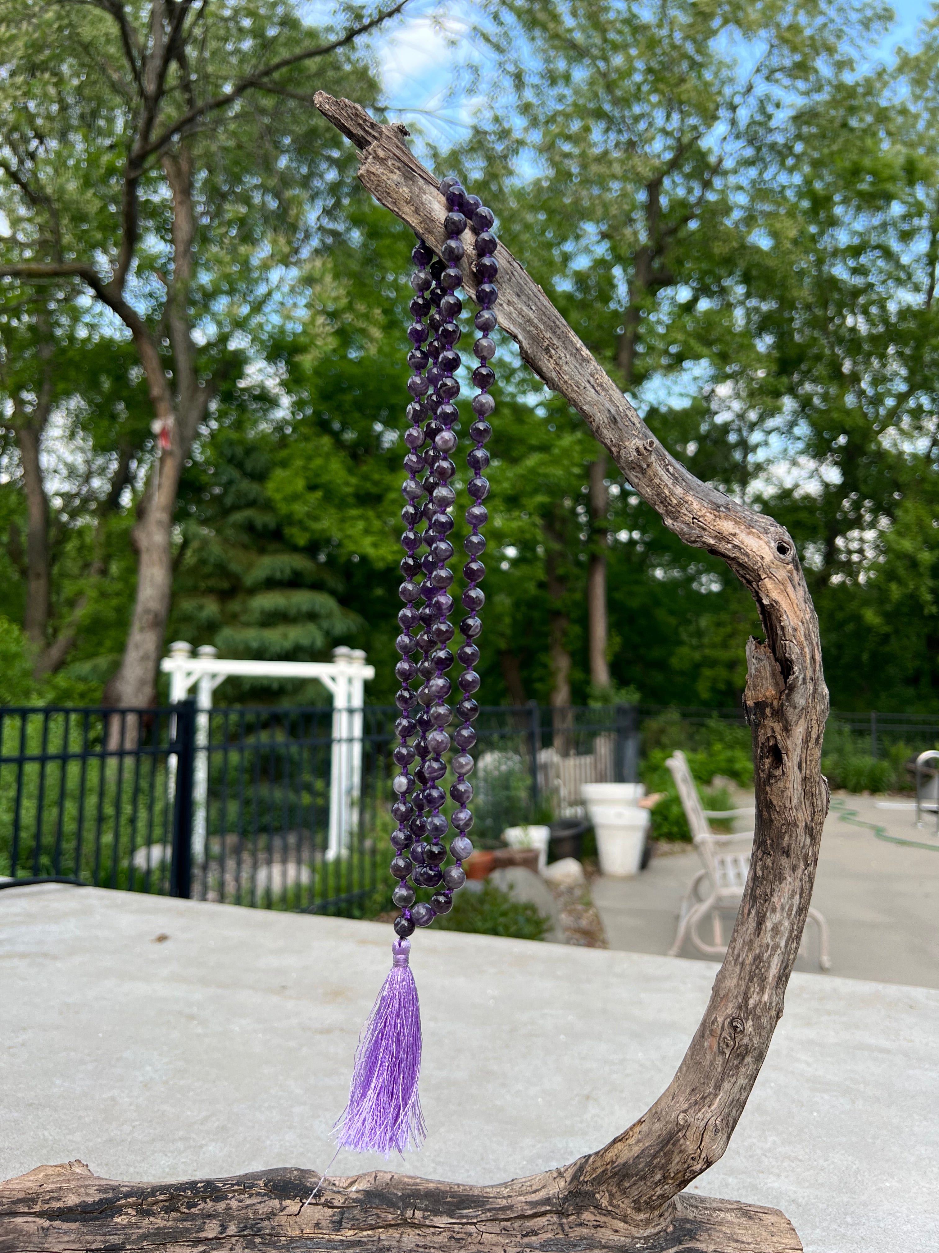 Amethyst Mala 108 Beads – Hand Knotted Gemstone Meditation Prayer Necklace