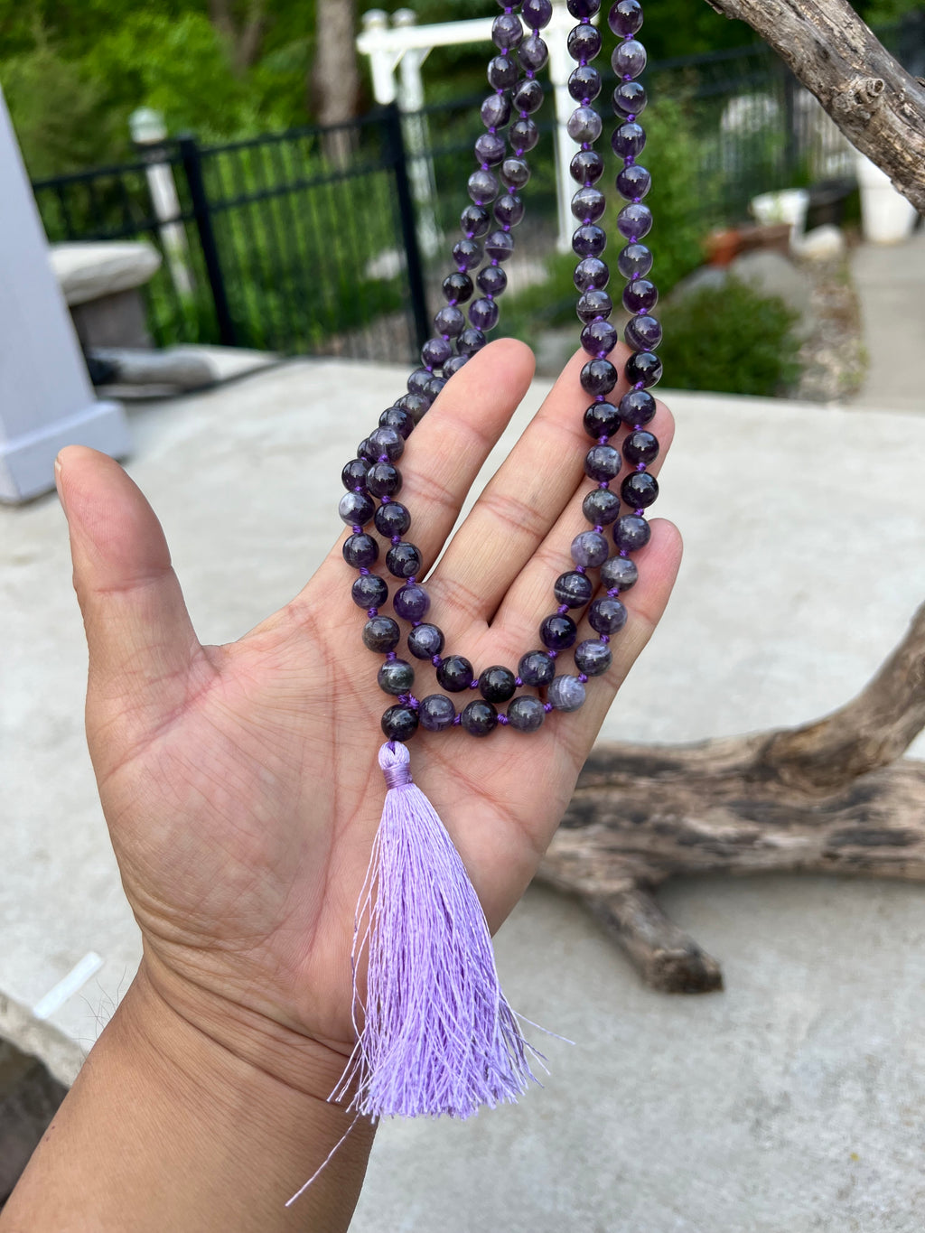 Amethyst Mala 108 Beads – Hand Knotted Gemstone Meditation Prayer Necklace