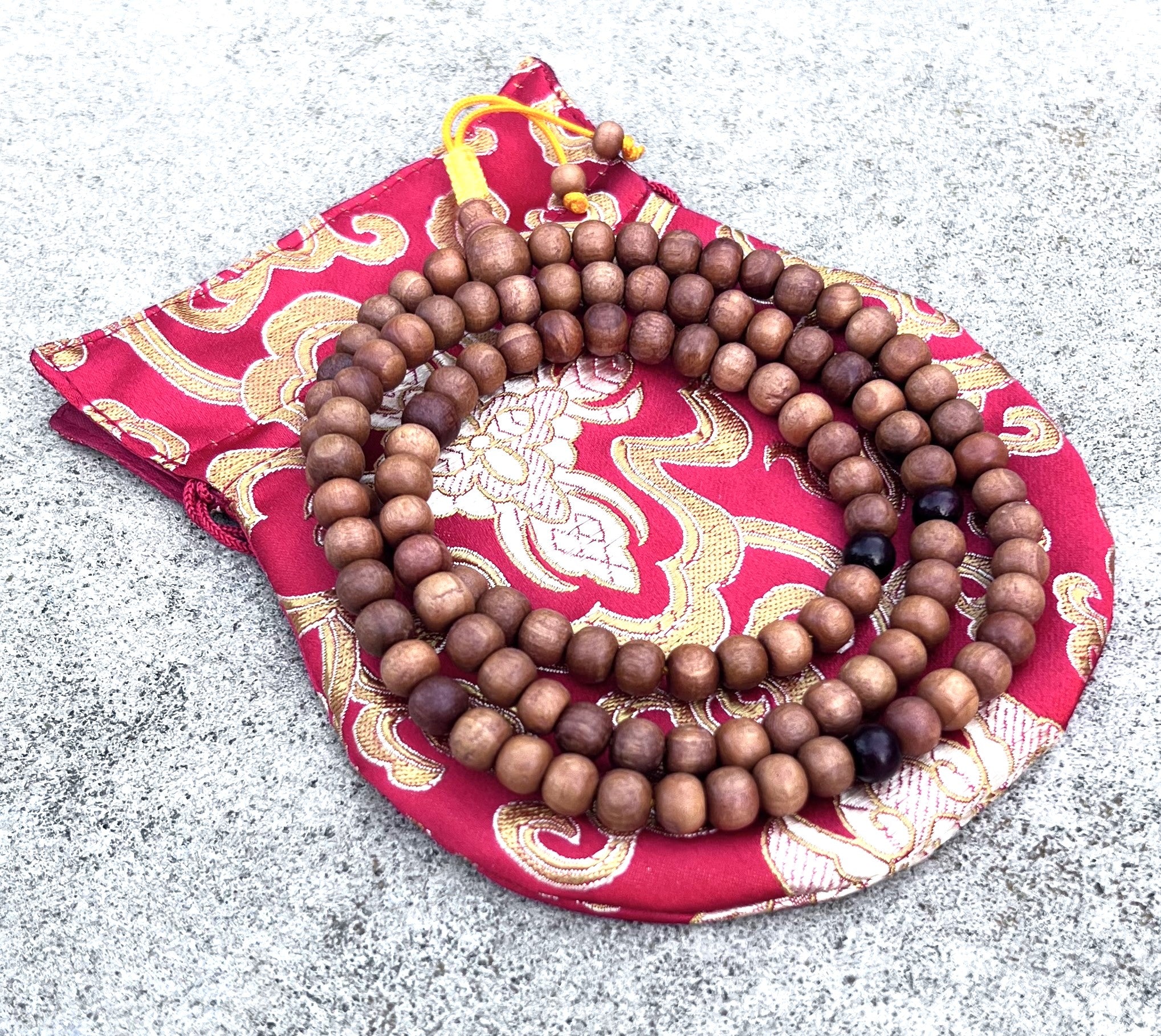 Natural Sandalwood 108 Bead Meditation Mala | Adjustable Japa Prayer Beads | Buddhist Hindu Yoga Mala | Guru Bead Necklace | Spiritual Gift - DharmaObjects