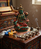 Large Tibetan Buddhist Green Tara Resin Statue – Mother Goddess Dolma Meditation Altar Figurine, Compassion & Protection Home Temple Decor - DharmaObjects