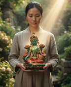 Large Tibetan Buddhist Green Tara Resin Statue – Mother Goddess Dolma Meditation Altar Figurine, Compassion & Protection Home Temple Decor - DharmaObjects